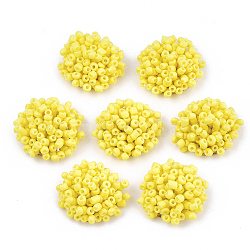 Glass Seed Beads Cabochons, with Iron Sieve Findings, Light Gold, Yellow, 19~21x9~10mm(X-FIND-T044-27C)