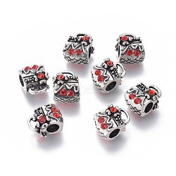 Antique Silver Tone Alloy Rhinestone European Beads, Large Hole Beads, Lady Bag, Siam, 14.8x11.4x8.7mm, Hole: 5mm(RB-J558-08AS-A)