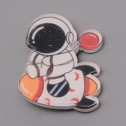 Astronaut with Rocket Brooch Pin, Cartoon Acrylic Lapel Pin for Clothes DIY Craft, White, Colorful, 34.5x28.5x9mm(JEWB-SZC0001-25)