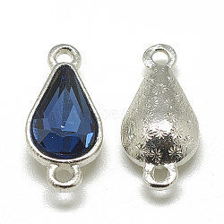 Alloy Glass Links connectors, teardrop, Platinum, Prussian Blue, 21x10x5~6mm, Hole: 2mm(PALLOY-T025-8x13mm-14)