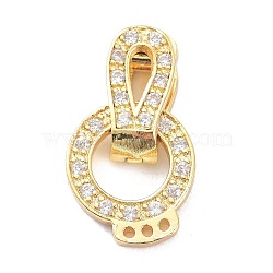 Brass Micro Pave Clear Cubic Zirconia Fold Over Clasps, Flat Round, Golden, 21mm, Flat Round: 13x11x1.5mm, Clasps: 13x6x4.5mm(ZIRC-P085-01G)