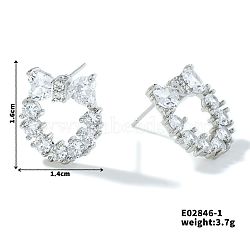 Geometric Brass Clear Cubic Zirconia Bowknot Stud Earrings, Fashion Chanel Style Jewelry, Silver, 16x14mm(FY3551-4)