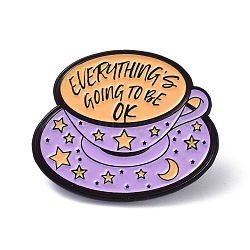 Everything's Going To Be Ok Enamel Pin, Moon & Star Cup Alloy Enamel Brooch for Backpacks Clothes, Electrophoresis Black, Medium Purple, 24x29x11mm(JEWB-C008-20EB)