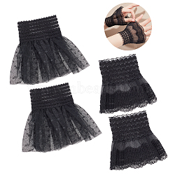 2 Pairs 2 Style Polyester Oversleeves, Layer Lace Wristband, False Sleeves, Wrist Cuffs, for Women, Black, 105~140x115~185x3mm, 1 pair/style(AJEW-NB0004-03B)