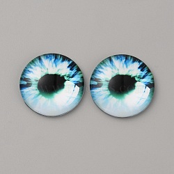 Glass Cabochons, Half Round/Dome with Eye Pattern, Cornflower Blue, 30x7.5mm(GLAA-WH0033-75H-10)