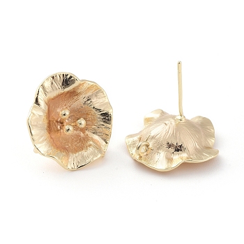 Brass Stud Earring Findings, Flower, Nickel Free, Real 18K Gold Plated, 18.5x18mm, Hole: 1mm, Pin: 0.7mm