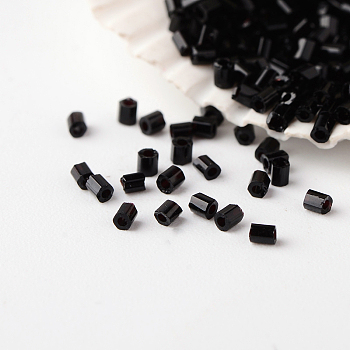 Grade A Glass Seed Beads, Hexagon(Two Cut), Opaque Colours, Black, 2~3x1.5~2mm, Hole: 0.5mm, about 37500pcs/pound