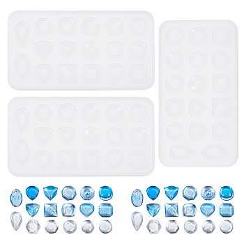 3Pcs Square/Horse Eye/Teardrop DIY Faceted Gemstone Cabochon Silicone Molds, Resin Casting Molds, for UV Resin, Epoxy Resin Craft Making, WhiteSmoke, 61x111x5mm, Inner Diameter: 12~19.5x12~14mm