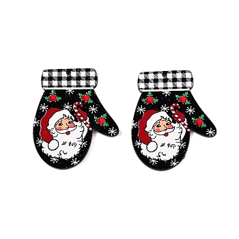 Christmas Theme Printing Acrylic Pendants, Glove, Santa Claus, 39.5x33x2.5mm, Hole: 1.6mm