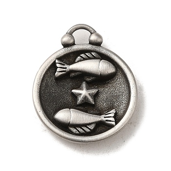 304 Stainless Steel Pendants, Flat Round with Constellations Charm, Antique Silver, Pisces, 20.5x17x3mm, Hole: 2.5x2mm