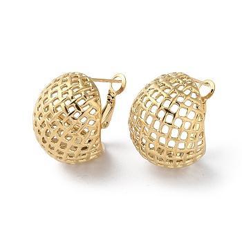 304 Stainless Steel Hollow Earrings, Hollow Half Round, Real 14K Gold Plated, 23x19.5mm