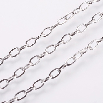3.28 Feet 304 Stainless Steel Cable Chains, Unwelded, Flat Oval, Stainless Steel Color, 7x4x1mm