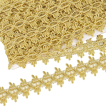 Filigree Corrugated Lace Ribbon, for Clothing Accessories, Floral Pattern, Gold, 1-1/4 inch(32mm), 20 yards/card