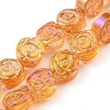 Full Rainbow Plated Electroplate Transparent Glass Beads Strands, Rose, Sandy Brown, 6x7x3.5mm, Hole: 1mm, about 110pcs/strand, 25.20 inch(64cm)