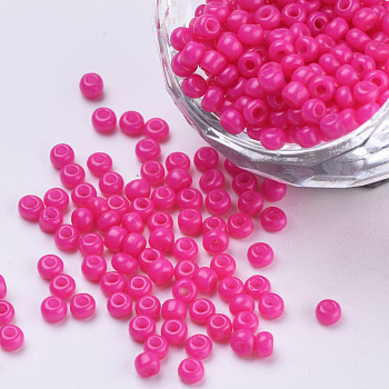 Baking Paint Glass Seed Beads, Round, Fuchsia, 3x1.5~3mm, Hole: 1mm, about 10000pcs/bag, about 450g/bag