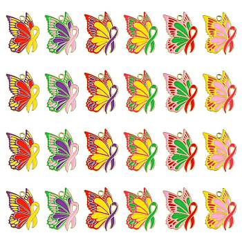 30Pcs 6 Colors Alloy Enamel Pendants, Butterfly, Mixed Color, 26.5x19.5x1.5mm, Hole: 1.9mm, 5pcs/color