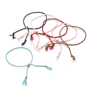 Adjustable Braided Cotton Cords Slider Bracelets Making, with Golden Plated Brass Beads, Colorful, Inner Diameter: 2-5/8 inch(6.6cm)