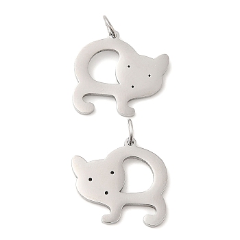 304 Stainless Steel Pendants, with Jump Ring, Fox Charm, Stainless Steel Color, 17.5x18x1.4mm, Hole: 3.2mm