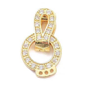 Brass Micro Pave Clear Cubic Zirconia Fold Over Clasps, Flat Round, Golden, 21mm, Flat Round: 13x11x1.5mm, Clasps: 13x6x4.5mm
