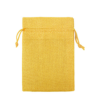 Linenette Drawstring Bags, Rectangle, Goldenrod, 14x10cm