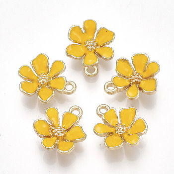 Alloy Pendants, with Enamel, Flower, Light Gold, Gold, 15x12.5x4mm, Hole: 1.4mm