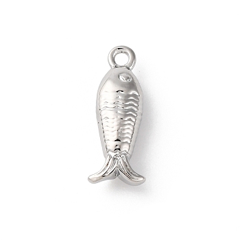 Brass Charms, Cadmium Free & Nickel Free & Lead Free, Fish, Platinum, 14.5x5.5x4mm, Hole: 1.4mm