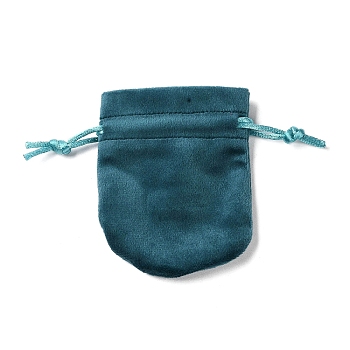 Velvet Storage Bags, Drawstring Pouches Packaging Bag, Oval, Teal, 9x7cm