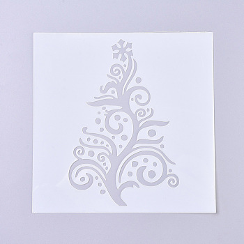 Christmas Theme Plastic Reusable Drawing Painting Stencils Templates, for Painting on Fabric Canvas Tiles Floor Furniture Wood, Christmas Tree, Clear, 130x130x0.2mm