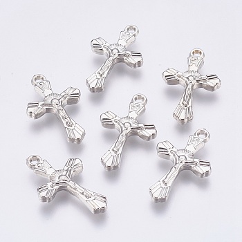 Easter Theme CCB Plastic Pendants, Crucifix Cross, Platinum, 28x17.5x4mm, Hole: 1.8mm