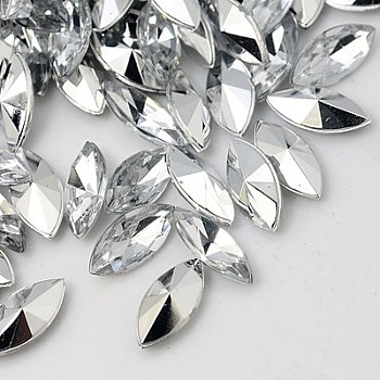 Imitation Taiwan Acrylic Rhinestone Cabochons, Pointed Back & Faceted, Horse Eye, Clear, 10x5x3mm, about 5000pcs/bag