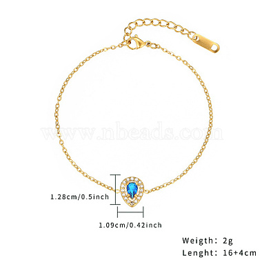 Cubic Zirconia Teardrop Link Bracelet with Golden Stainless Steel Cable Chains(DH6731-1)-2