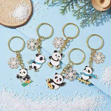 Porte-clés pendentif en émail en alliage de flocon de neige et de panda(KEYC-JKC00630)-4