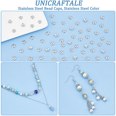 5-Petal Flower Smooth Surface 304 Stainless Steel Bead Caps(STAS-UN0042-48)-5