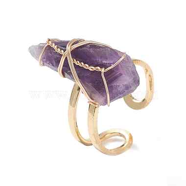 Roungh Raw Natural Gemstone Wire Wrapped Open Cuff Rings for Girl Women(RJEW-JR00429)-4