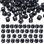 108 Pcs White Cube Silicone Beads Letter Number Square Dice Alphabet Beads with 2mm Hole Spacer Loose Letter Beads for Bracelet Necklace Jewelry Making, Black, 12mm, Hole: 2mm(JX438B)