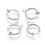 Brass Clip-on Hoop Earrings, For Non-pierced Ears, with Spring Findings, Nickel Free, Real Platinum Plated, 16.5~17x12.5x4mm, Hole: 1~1.5mm(KK-L169-06P)