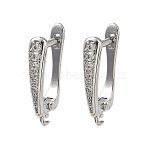 Brass Micro Pave Clear Cubic Zirconia Hoop Earring Findings, Latch Back with Loop, Long-Lasting Plated, Rack Plating, Lead Free & Cadmium Free, Platinum, 18x10x3.5mm, Hole: 1.4mm, Pin: 0.8mm(KK-H256-06P)