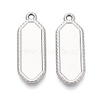 304 Stainless Steel Pendant Cabochon Settings, Polygon Charms, Stainless Steel Color, 28x10x2mm, Hole: 1.6~1.8mm, Tray: 22.5x7.5mm(STAS-N108-66P)