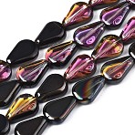 Electroplate Glass Beads Strands, Half Plated, Teardrop, Black Plated, 11x8x3.5mm, Hole: 0.9mm, about 59~61pcs/strand, 24.80 inch~ 25.59 inch(63~65cm)(EGLA-S188-15-C01)
