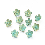 Tibetan Style Alloy Charms, Flower, Golden & Green Patina, 10.5x10x3.5mm, Hole: 1.5mm(PALLOY-I181-008GGP)