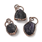 Natural Amethyst Pendants, Nuggets Charms with Brass Findings, Red Copper, 35~39x16.5x8.5~10.5mm, Hole: 6mm(G-H332-05R)