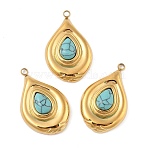 Synthetic Turquoise Pendants, 304 Stainless Steel Teardrop Charms, Real 18K Gold Plated, PVD Vacuum Plating, 28.5x18.5x6mm, Hole: 1.8mm(STAS-P380-25G-01)