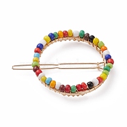 Alloy Hollow Hair Barrettes, Ponytail Holder Statement, with Glass Seed Beads, Colorful, 61x48x8mm(PHAR-JH00068-02)