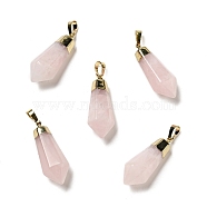Natural Rose Quartz Pointed Pendants, with Golden Tone Brass Findings, Bullet, 35~36.5x13~13.5x12mm, Hole: 5x7mm(G-P474-02G-03)