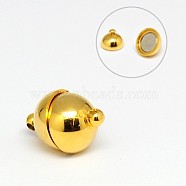304 Stainless Steel Magnetic Clasps with Loops, Ion Plating (IP), Round, Golden, 15x10mm, Hole: 1mm(STAS-K006-10mm-04B)