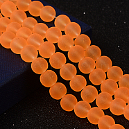 Transparent Glass Bead Strands, Frosted, Round, Dark Orange, 8mm, Hole: 1~1.6mm, about 99pcs/strand, 31.4 inch(GLAA-S031-8mm-33)
