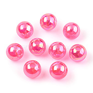 Transparent Acrylic Beads, AB Colors Plated, Round, Deep Pink, 10mm, Hole: 1.8mm, about 950pcs/500g(MACR-T046-01E-16)