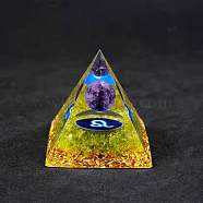 Orgonite Pyramid Resin Energy Generators with Constellation, Reiki Amethyst Ball Inside for Home Office Desk Decoration, Leo, 50x50x50mm(G-PW0007-082G)