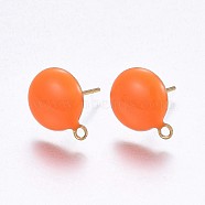 Ion Plating(IP) 304 Stainless Steel Stud Earring Findings, with Loop, Enamel, Flat Round, Golden, Orange, 12.5x10x2mm, Hole: 1.2mm, Pin: 0.8mm(X-STAS-P203-A05-02)