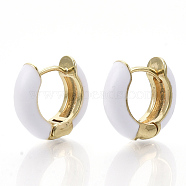 Brass Huggie Hoop Earrings, with Enamel, Real 18K Gold Plated, White, 14x15x5mm, Pin: 1x1mm(EJEW-S209-01F)